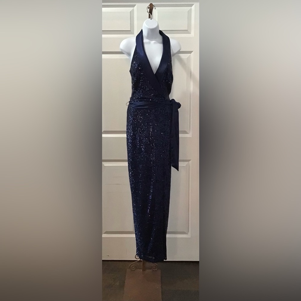 Eliza J Midnight Blue Sequin Halter Dress